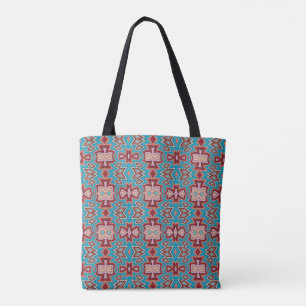 Turquoise Multi Tribal Inspired Shapes Tote Bag