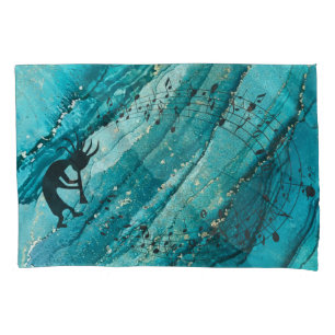 Turquoise Music Notes Kokopelli  Pillowcase
