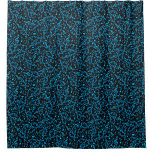 Turquoise Music Notes On Black Shower Curtain
