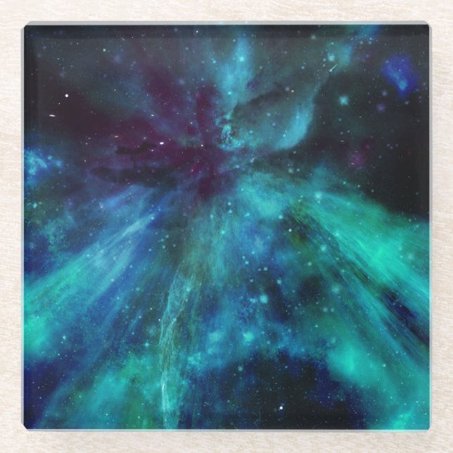 Turquoise N Purple Nebula Glass Coaster (Front)
