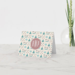 Turquoise Native Tipi Monogram Pattern Note Card