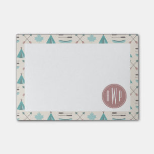 Turquoise Native Tipi Monogram Pattern Post-it Notes