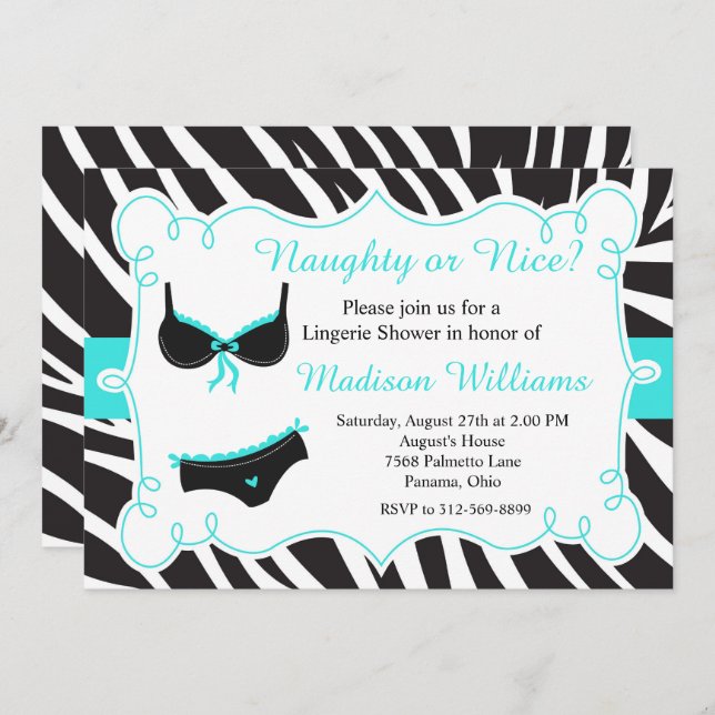 Turquoise Naughty or Nice Lingerie Bridal Shower Invitation (Front/Back)