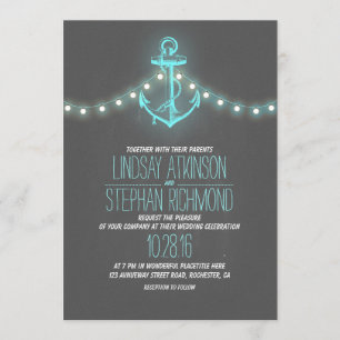 turquoise nautical chalkboard anchor wedding invitation
