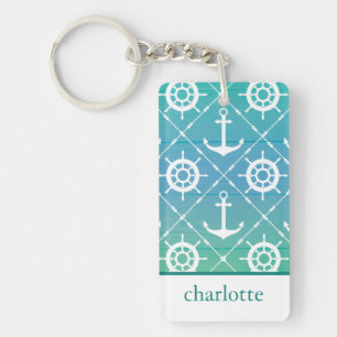 Turquoise Nautical Monogram design Key Ring