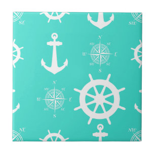 Turquoise Nautical Pattern Ceramic Tile
