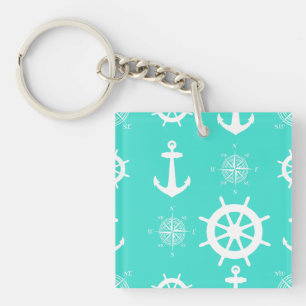 Turquoise Nautical Pattern Key Ring