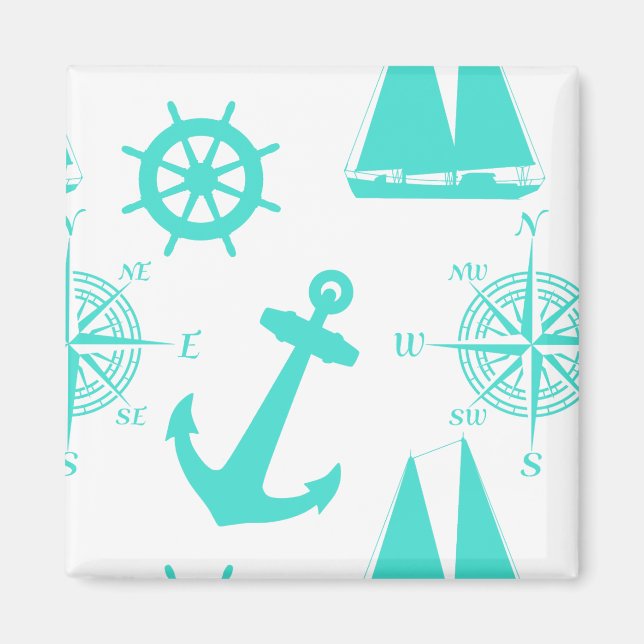 Turquoise Nautical Pattern Magnet (Front)