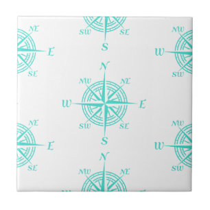 Turquoise Nautical Sailing Compass Ceramic Tile