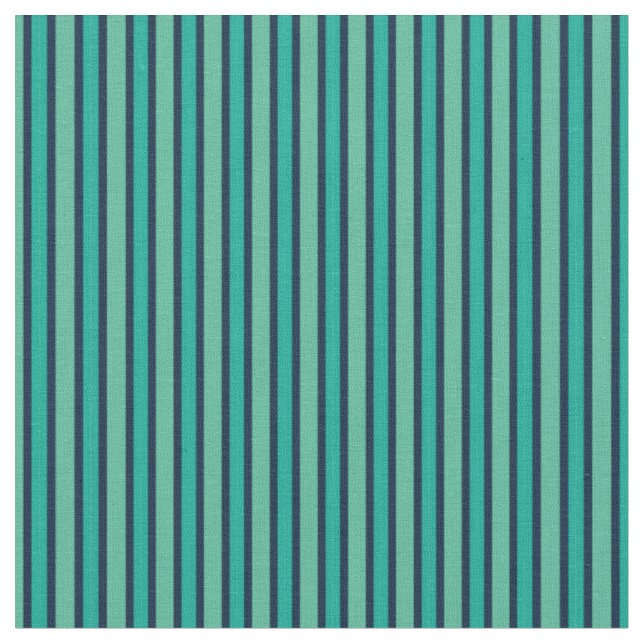 Turquoise & Navy Bold Vertical Stripes Fabric (Close Up)