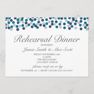 Turquoise Navy Grey Polka Dot Rehearsal Dinner Invitation