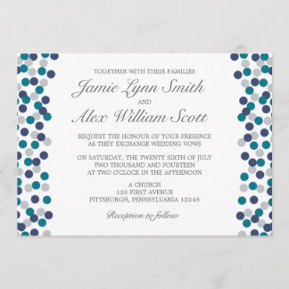 Turquoise Navy Grey Polka Dot Wedding Invitation