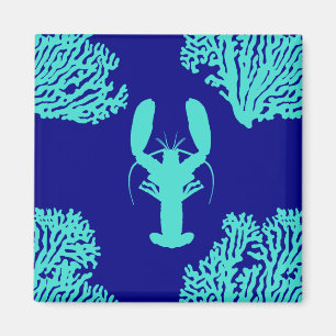 Turquoise Navy Lobster Coastal Pattern Magnet