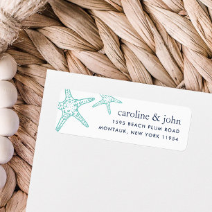 Turquoise & Navy Starfish Return Address Label