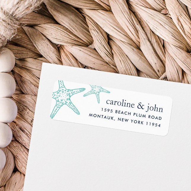 Turquoise & Navy Starfish Return Address Label (Creator Uploaded)