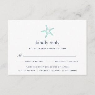 Turquoise & Navy Starfish RSVP Card w/ Meal Choice