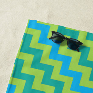 Turquoise Neon Green Emerald Green Chevrons Beach Towel