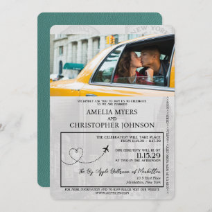 Turquoise New York City Passport Wedding Invitation