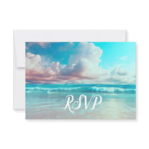 Turquoise Ocean Beach Heart Wedding RSVP with Meal