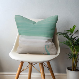 Turquoise Ocean Beach Monogram Pillow Cushion