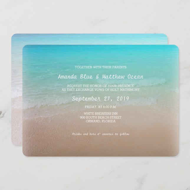 Turquoise Ocean Horizontal Wedding Invitations (Front/Back)