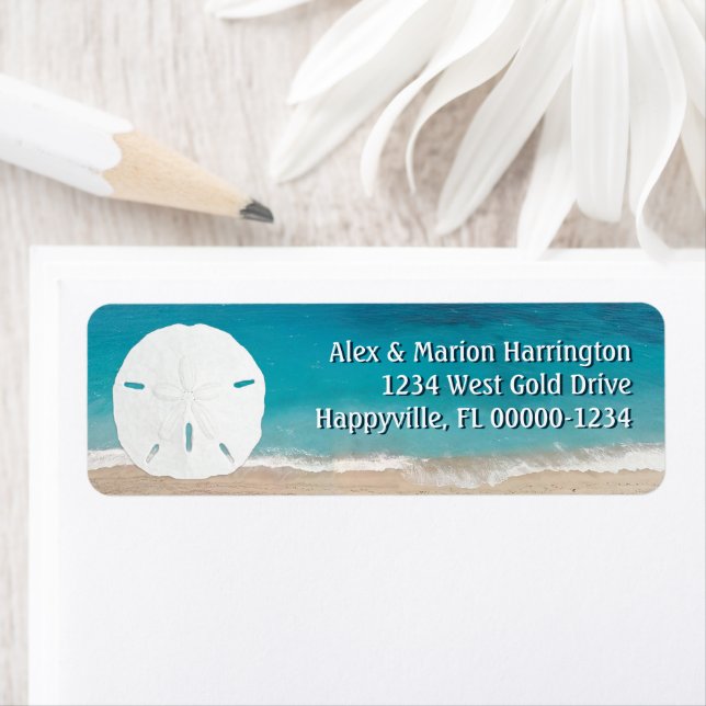 Turquoise Ocean Sand Dollar Return Address Label (Insitu)