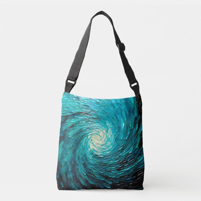 Turquoise Ocean Vortex Abstract Crossbody Bag (Front)