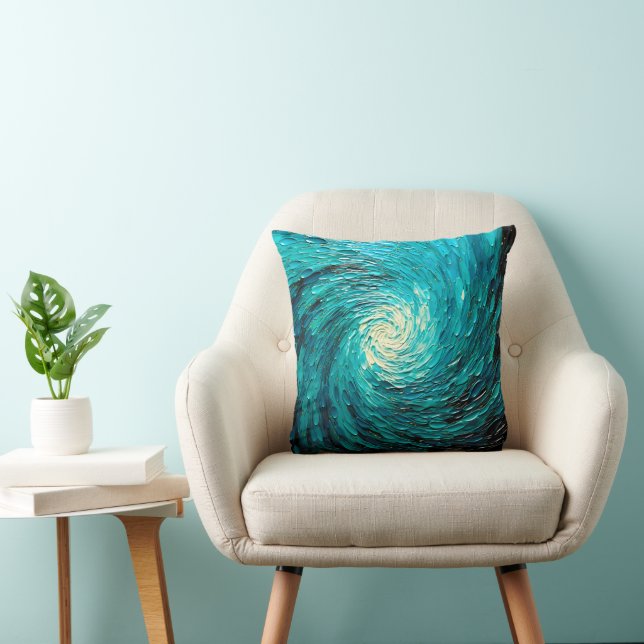 Turquoise Ocean Vortex Abstract Cushion (Chair)