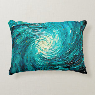 Turquoise Ocean Vortex Abstract Decorative Cushion