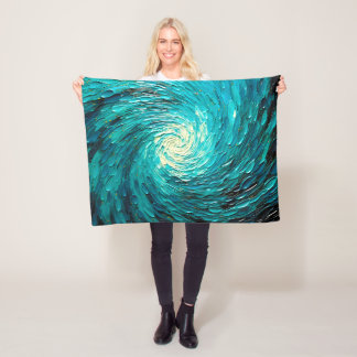 Turquoise Ocean Vortex Abstract Fleece Blanket