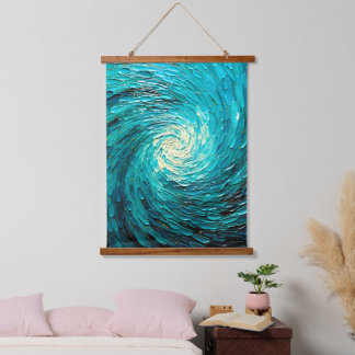 Turquoise Ocean Vortex Abstract Hanging Tapestry