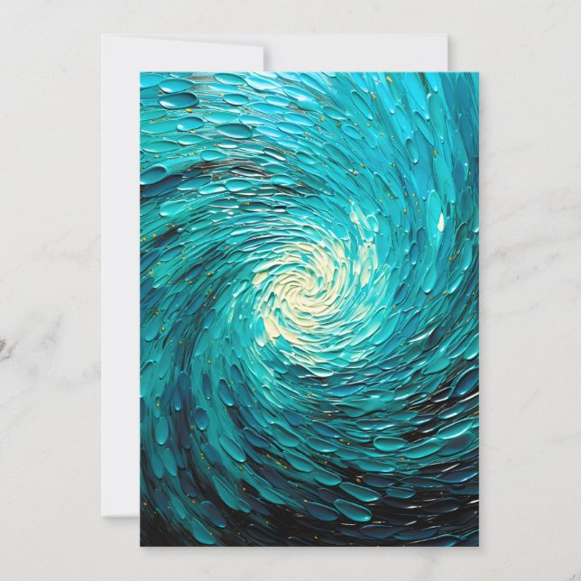 Turquoise Ocean Vortex Abstract Holiday Card (Front)