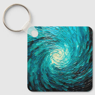 Turquoise Ocean Vortex Abstract Key Ring