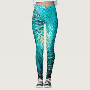Turquoise Ocean Vortex Abstract Leggings