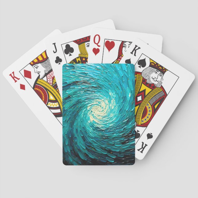 Turquoise Ocean Vortex Abstract Playing Cards (Back)
