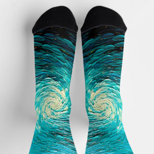 Turquoise Ocean Vortex Abstract Socks