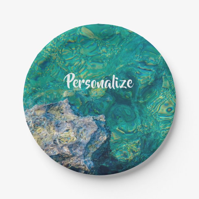 Turquoise ocean water summer paper plate (Front)