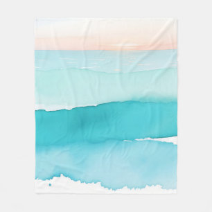 Turquoise Ocean Watercolor Sunset Fleece Blanket