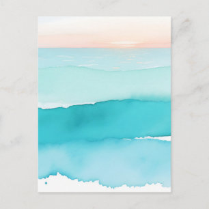Turquoise Ocean Watercolor Sunset Postcard