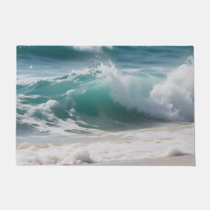 Turquoise Ocean Wave Crashing Shore Doormat