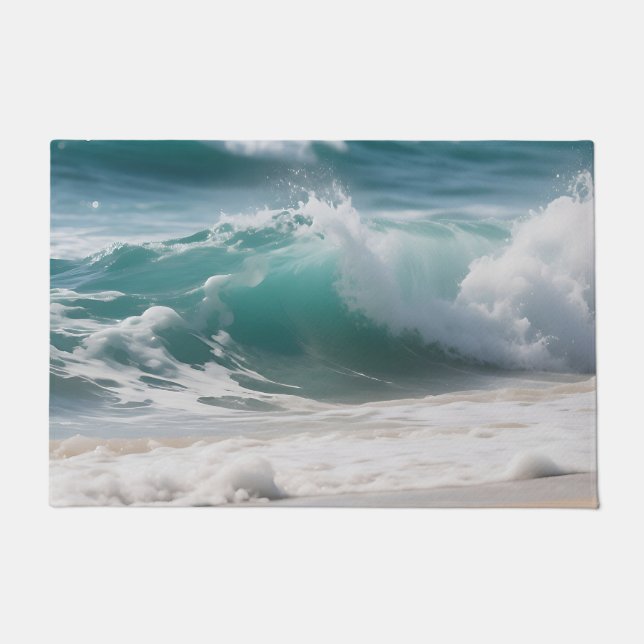 Turquoise Ocean Wave Crashing Shore Doormat (Front)
