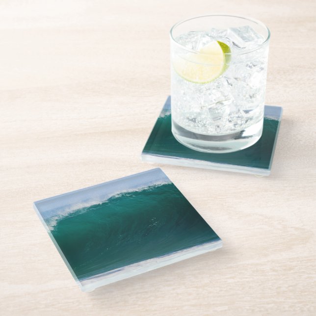 Turquoise Ocean Wave Glass Coaster (Angled)