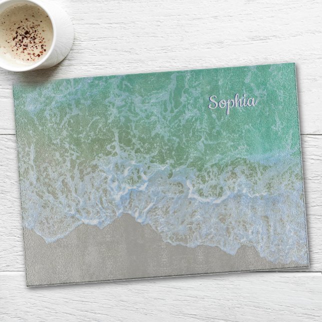 Turquoise Ocean Wave, Personalise Name or Monogram Cutting Board (Creator Uploaded)