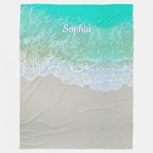 Turquoise Ocean Wave, Personalise Name or Monogram Fleece Blanket