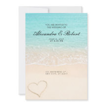 Turquoise Ocean Wave Sand Heart Wedding Invitation
