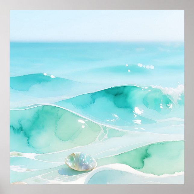 Turquoise Ocean Wave Seashell Poster (Front)