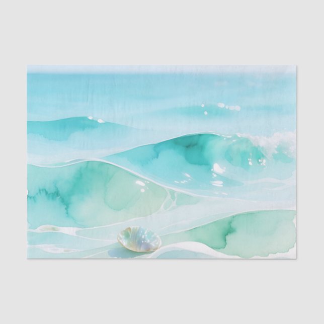Turquoise Ocean Wave Seashell Tissue Paper (Front)