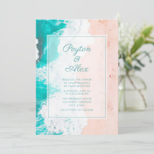 Turquoise Ocean Waves Beach Tropical Wedding Invitation