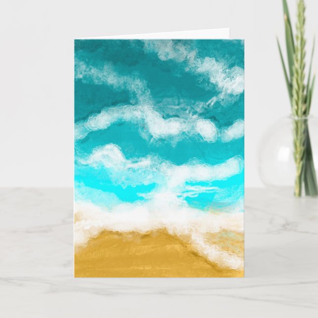 Turquoise Ocean Waves Coastal Blank Card (Front)
