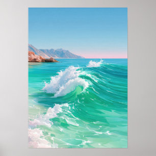 Turquoise ocean waves poster